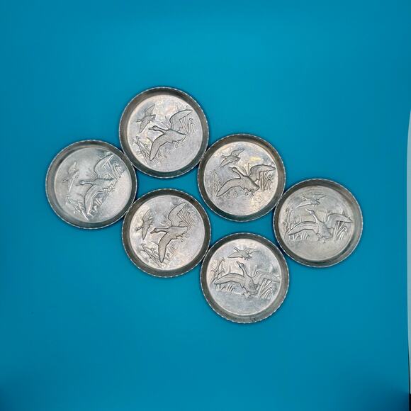 Vintage MCM Aluminum Coasters Duck Scene in Marsh 6 each - Picture 7 of 8